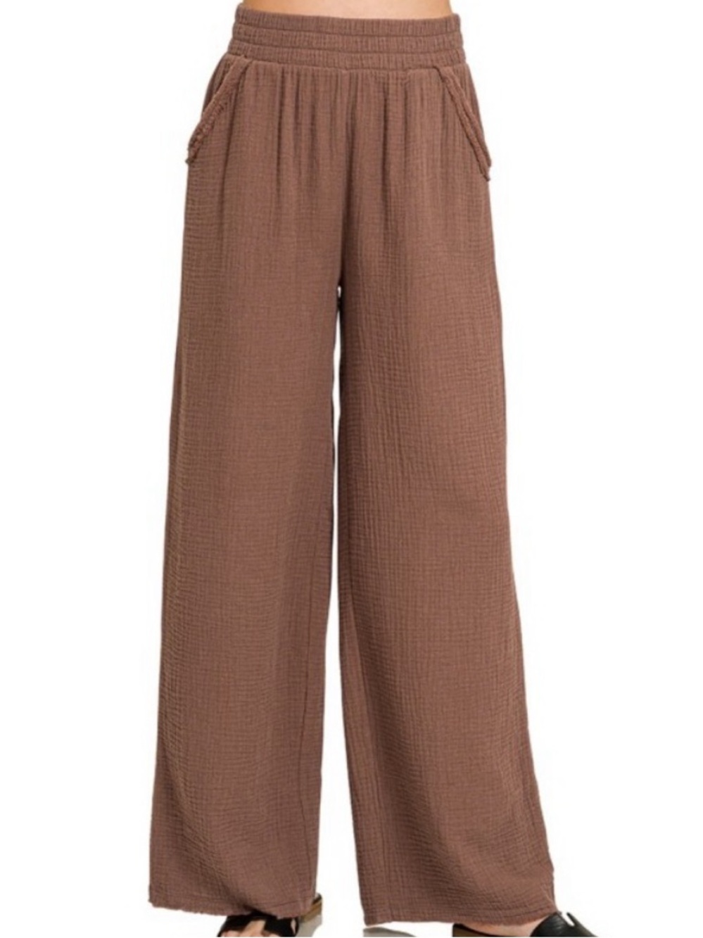 Stone Cotton Gauze Wide Leg Pants - Picture 5 of 5